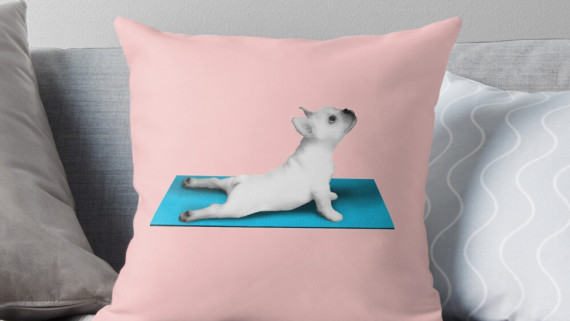 Yoga Dog Blue Mat Throwpillow big