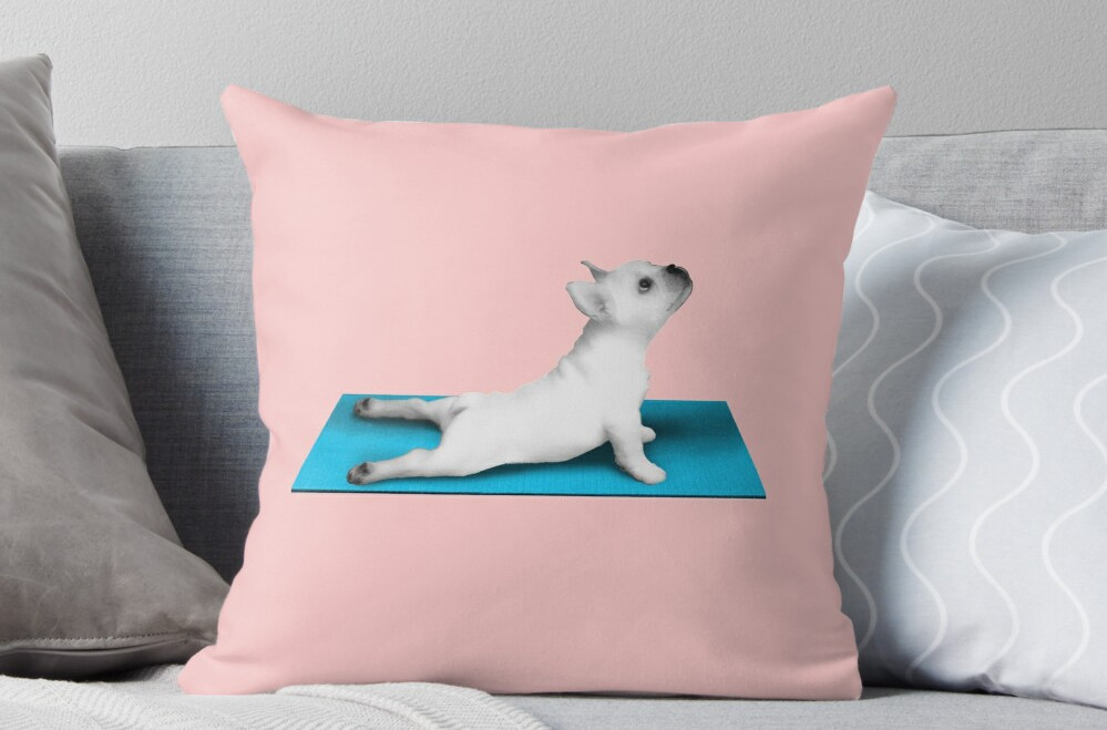 Yoga Dog Blue Mat Throwpillow big