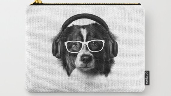 cute dog, headphones, eyeglasses, carry-all pouch, Revolution Australia, Aussie design, minimalist, canvas pouch, quirky design