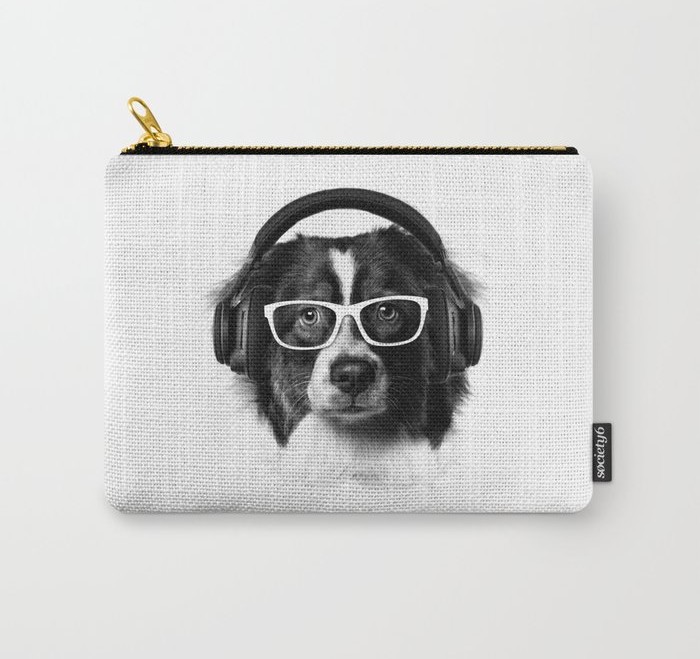 cute dog, headphones, eyeglasses, carry-all pouch, Revolution Australia, Aussie design, minimalist, canvas pouch, quirky design